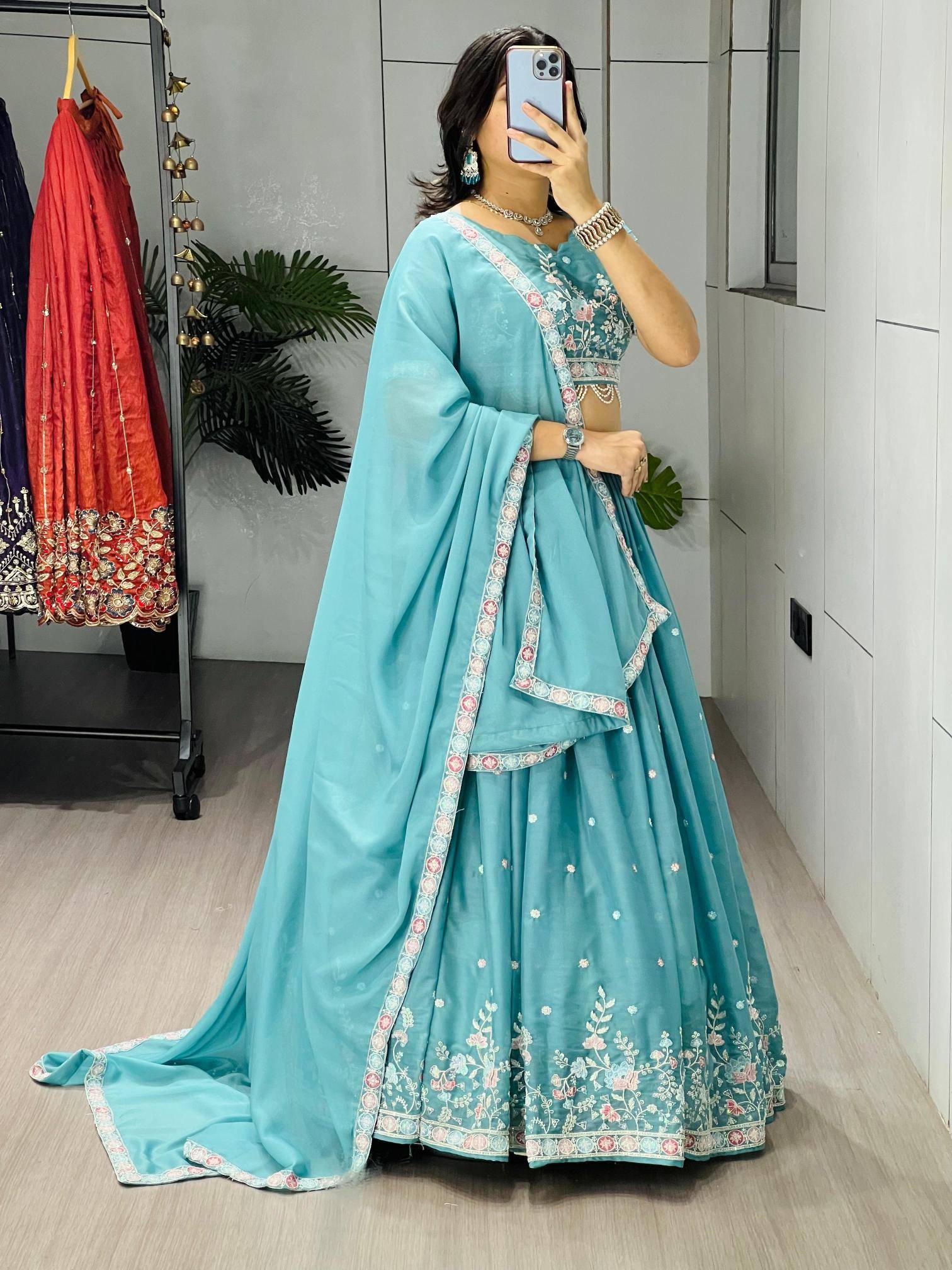 GRTN 8119 SKY Gorgette Cheap Lehenga Choli wholesalers in Mumbai